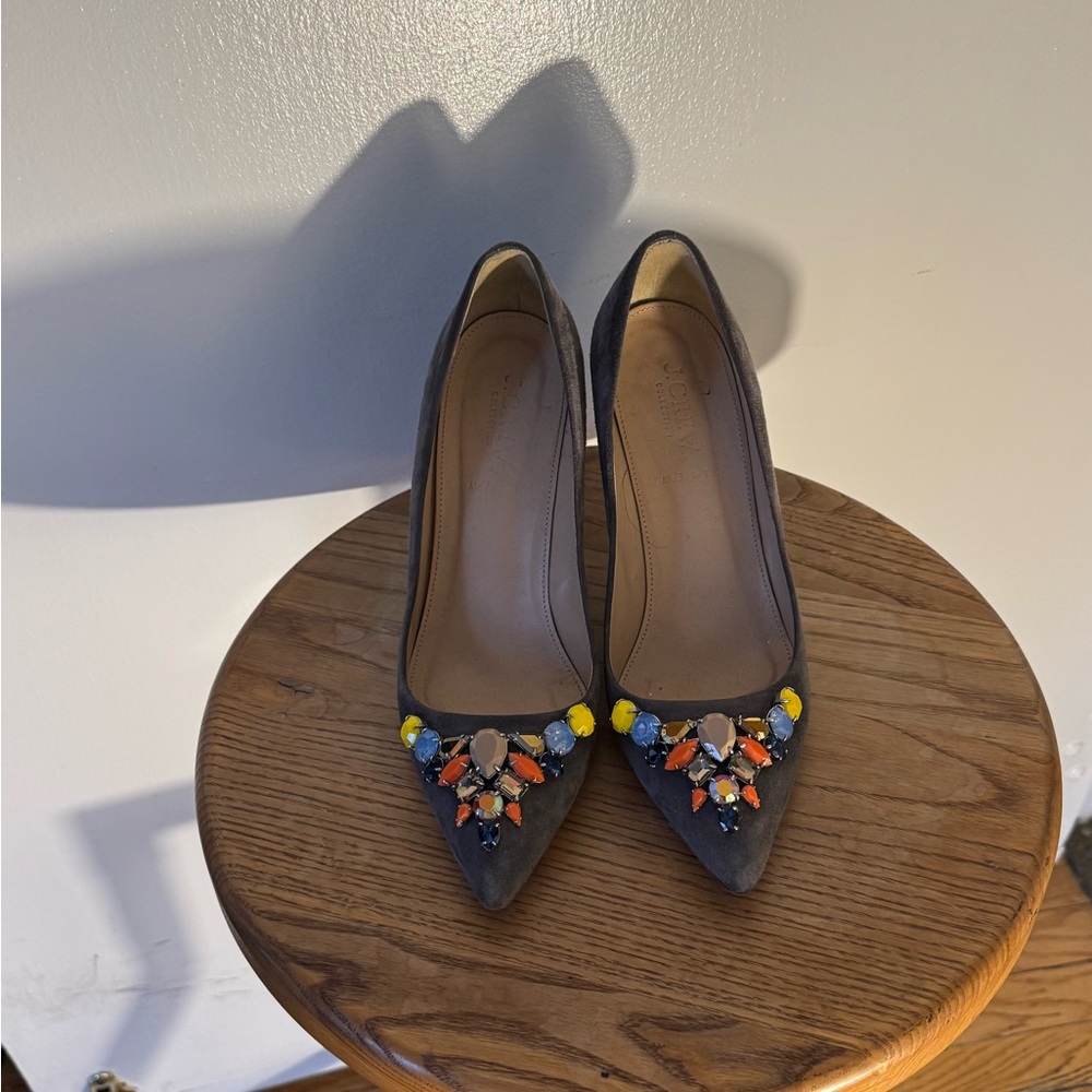 J.Crew Embellished Heels in Gray and Multicolor